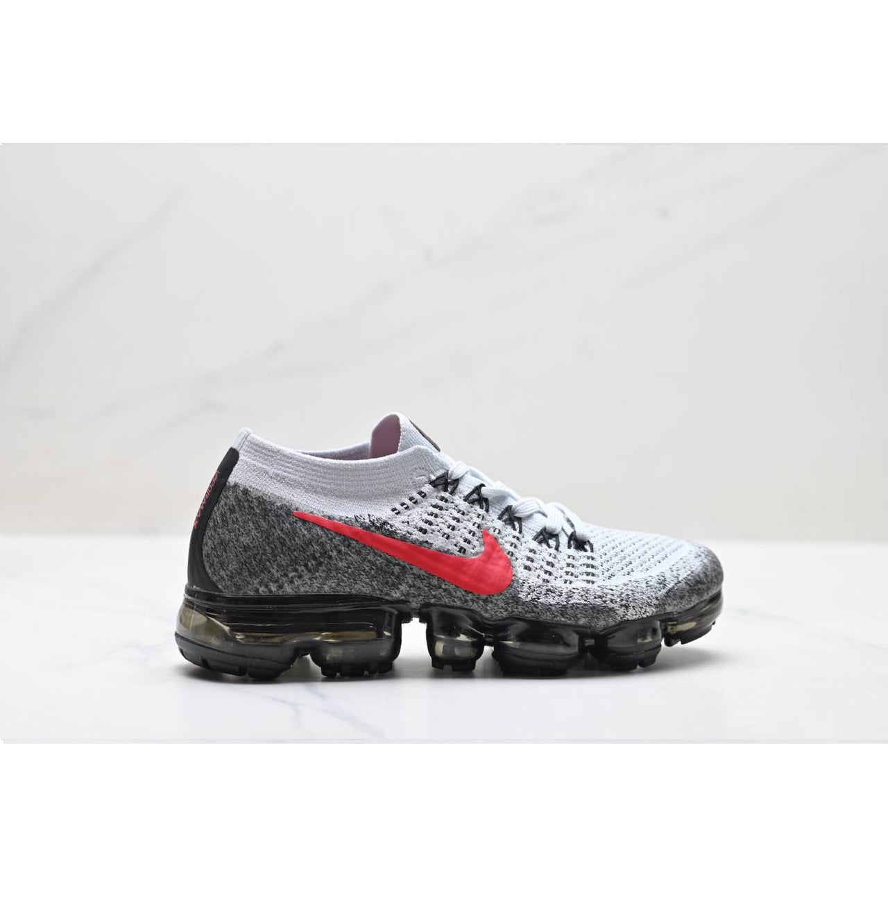 Air VaporMax Flyknit Platinum Red Black Shoes