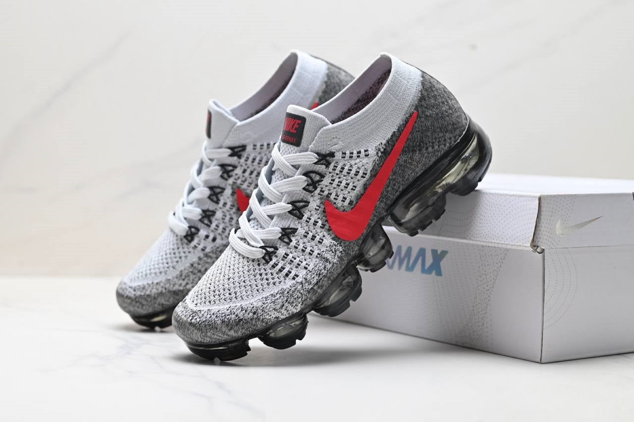 Air VaporMax Flyknit Platinum Red Black Shoes