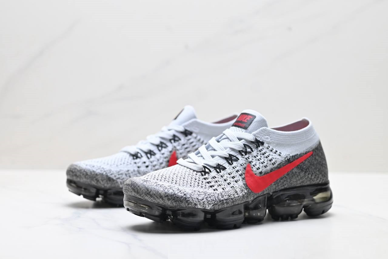 Air VaporMax Flyknit Platinum Red Black Shoes